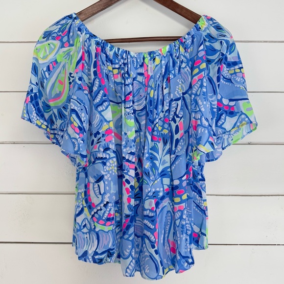 Lilly Pulitzer SAIN top in Blue Peri Pinch Pinch print. Size: S - Picture 5 of 11